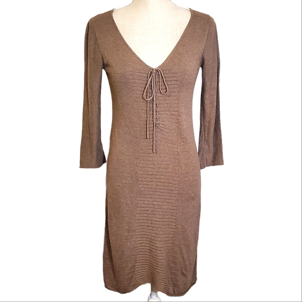 MAX STUDIO | Women's brown cinch-drawstring sweater dress. Size small.